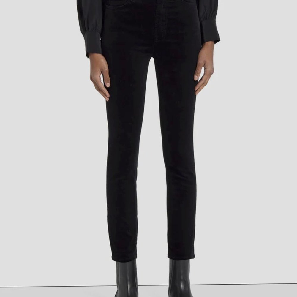 7 For All Mankind Black Velvet High Waist Ankle Skinny, Size 26